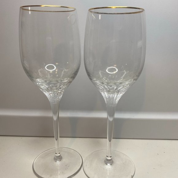 Set Of 2 Rogaska Crystal RGS17 Water Glasses Goblets Vertical Cuts Gold Rim - Picture 1 of 10
